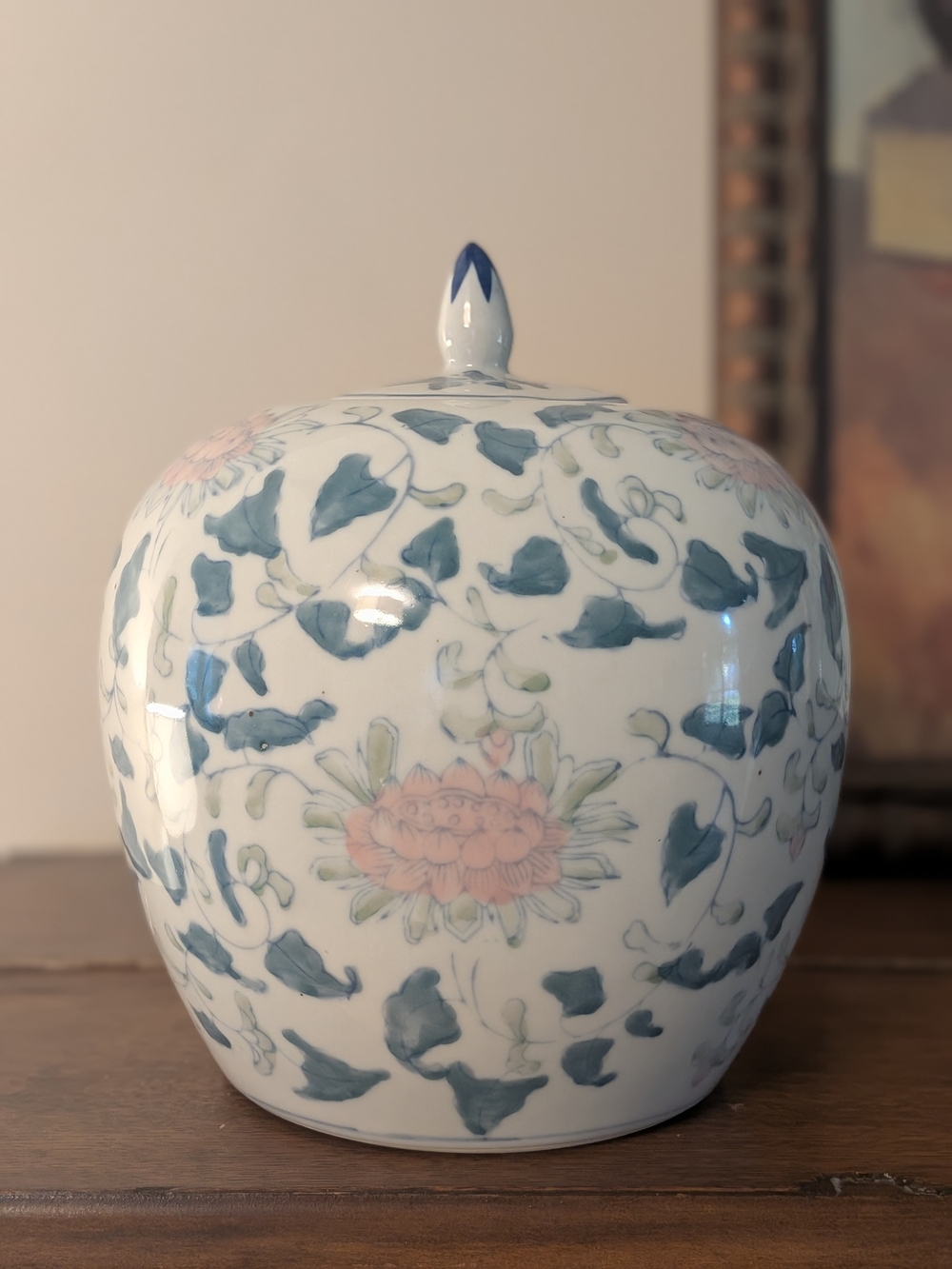 Porcelain Floral Melon Ginger Jar - White with Blue and Pink Floral Design